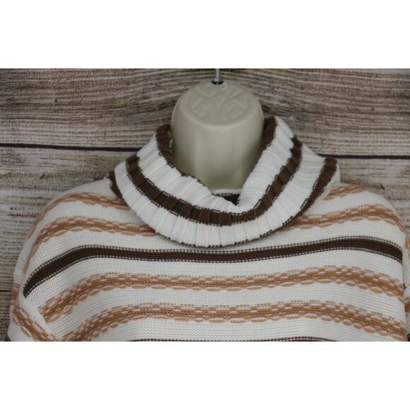 Very J Womens Knit Turtleneck Striped Oversized Sweater Sz Small Ivory Brown - Picture 2 of 7